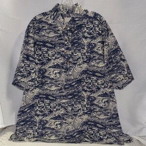 Kahala Aloha Shirt 4 Button 100% Cotton Fish Ocean  Canoe Coconut Trees Sz XL